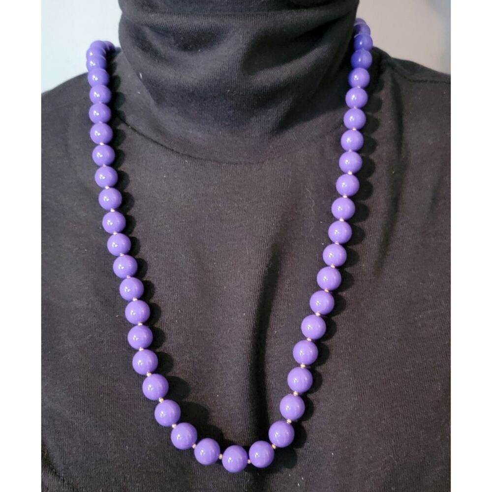Vintage Long Purple Beaded Necklace, Gold-tone Separators-‎ 28" Lucite blu02-063